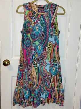 Tommy Hilfiger Women’s Colorful Paisley Sleeveless Dress with Ruffle at Hem, 8